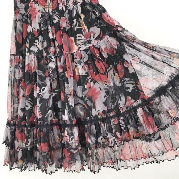 Lapis Dark Floral Whimsigoth Tiered Ruffle Smocked Versatile Halter Dress Skirt - Picture 10 of 16